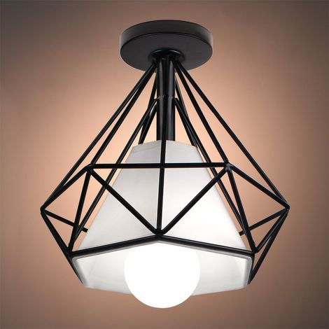 Lámparas de Techo, Vintage Plafones con Ø20cm Pantalla de Diamante, Luminaria de Techo de Metal para Dormitorio Salon Negro 1 Pieza