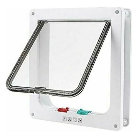 Large White Cat Flap, 4-Way Door Lock for Cat or Dog, Easy to Install (23 cm x 25 cm x 5.5 cm) MUMU (1/4)