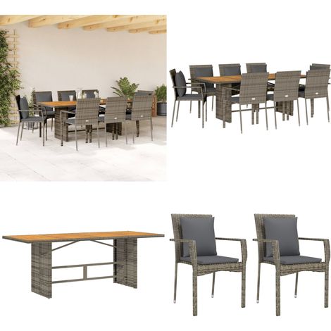 9-tlg. Garten-Essgruppe mit Kissen Grau Poly Rattan - Gartenmöbel - Essgruppe - Gartenset - Outdoor Möbel - Terrassenmöbel - Home & Living (1/5)