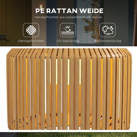 Lanterne solaire extérieure en rotin, lampe de jardin LED avec détecteur crépusculaire, cadre métallique résistant aux intempéries, Ø34 x 130cm, Noir et Jaune (1/5)