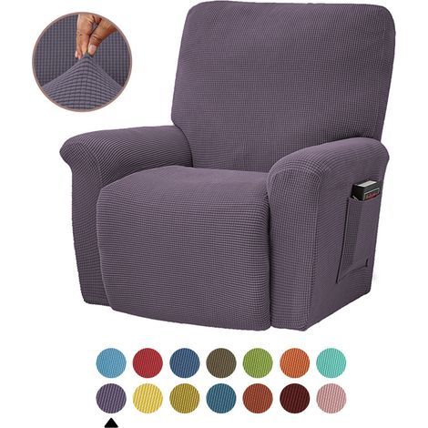 Housse élastique pour canapé inclinable, violette, housse de coussin de canapé en polaire unie, adaptée à toutes les saisons. (1/5)
