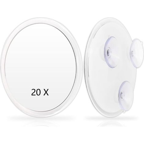 Specchio ingranditore bianco con ventose - Specchio per il trucco con ventose - Ingrandimento 20x - Ø15 cm - per uso domestico e in salone di bellezza