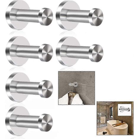 Lot de 6 patères murales pour peignoir, en acier inoxydable brossé, finition chromée, base ronde (1/5)
