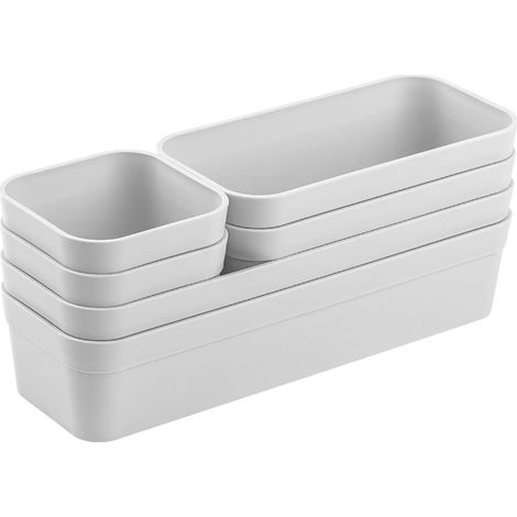 1 jeu d’organiseurs de tiroirs, boîte de rangement, ajustable, gris clair (1/5)