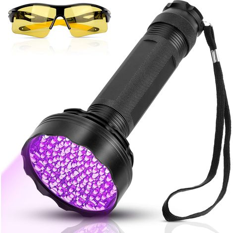 Lampe de poche ultraviolette, version améliorée 100 lampe de poche LED lampe UV à lumière noire avec lunettes-Fei Yu (1/5)