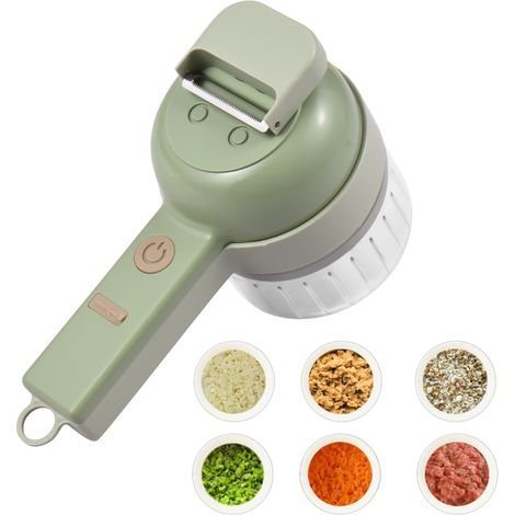 Cortador de verduras 4 en 1, portátil, eléctrico inalámbrico con conexión USB para ajo, chiles, cebollas, apio, jengibre y carne. (1/5)