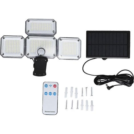 4-flammige Solar-Sensorleuchte, 7700 K, 8 W, IP65, 3 Helligkeitsstufen, verstellbare Solar-Sensorleuchte mit Fernbedienung