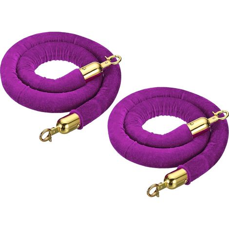 Barrière Velours Contrôle Foule 6.6 Ft/2 M, Corde Barrière Velours Avec Mousquetons Poteaux Séparateurs Files D'Attente, Pack 2 Violet Doré (1/5)