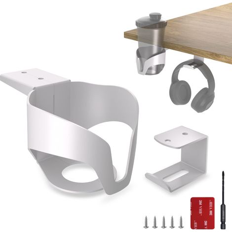 Porte-gobelet pour Bureau, Table et Jeu - Design V-C avec Porte-casque (Blanc) (1/5)