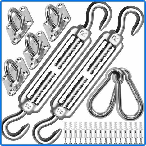 Kit di fissaggio per vele ombreggianti M8 per impieghi gravosi, kit di fissaggio per tende da sole in acciaio inox 304 per forme triangolari e quadrate, kit accessori (M8) -Crezuo
