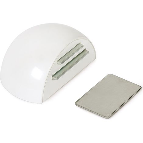 Retenedor de puerta con imán adhesivo con acabado blanco. Dimensiones: 51x39x26 mm -