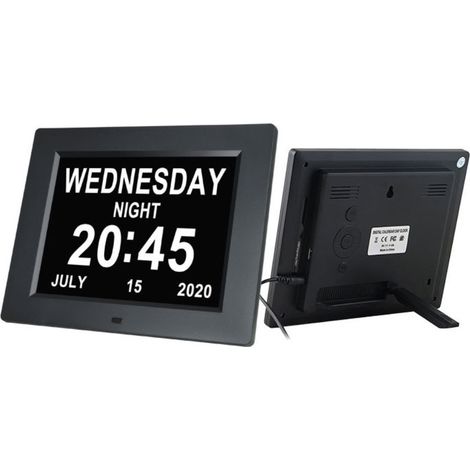 Ortviai Horloge numérique digitale 8 pouces avec calendrier, rétroéclairage automatique et affichage grand écran noir (1/4)