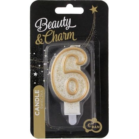 Candela numero 6 per il compleanno, con contorno dorato