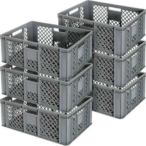 BRB 6 x Eurobehälter perforés/panier à empiler, D x l x H 600 x 400 x 240 mm, résistant aux aliments, qualité industrielle (gris)