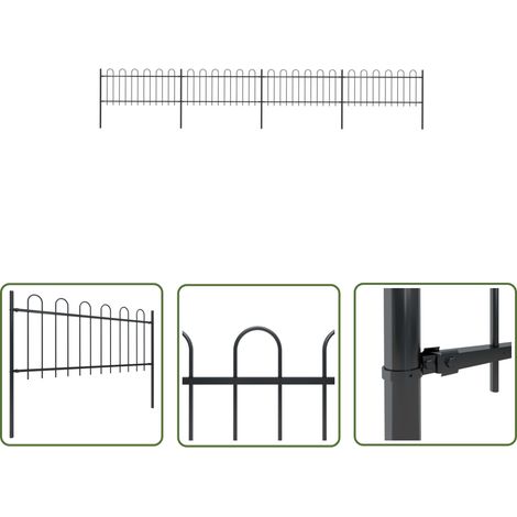 The Living Store Gartenzaun mit Bügel-Design Stahl 6,8 x 0,8 m Schwarz - Gartenzaun - Stahlezaunt - Schwarz - Metallzaun - Sicherheitszaun (1/5)