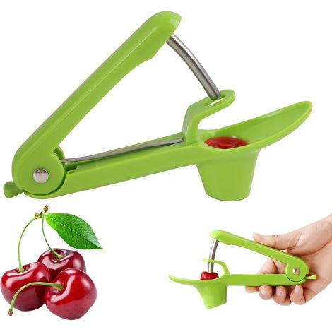 1 Dénoyauteur Cerise, Acier Inoxydable, Support Silicone, Ergonomique, Olive Prune, Cuisine