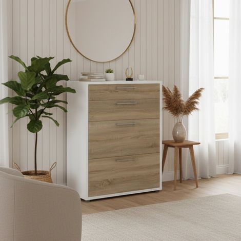 Dmora - Aparador Lydie, Bufé de salón, Aparador de salón, Despensa de cocina, 89x40 h113 cm, Blanco y Roble (1/4)