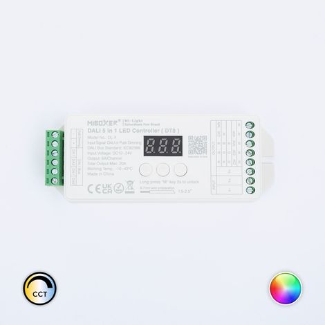 Controller Regolatore LED DL-X DALI 5 in 1 DT8 per strisce LED Monocolore/CCT/RGB/RGBW/RGBWW 12/24V DC MIBOXER Monocolor / CCT / RGB / RGBW / RGBWW