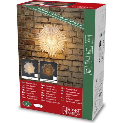 Etoile en Papier raccordement avec Interrupteur on/Off sans Ampoule, Support de Lampe E14, 230 V, intérieur câble Blanc, PVC, Greige/Marron (1/3)