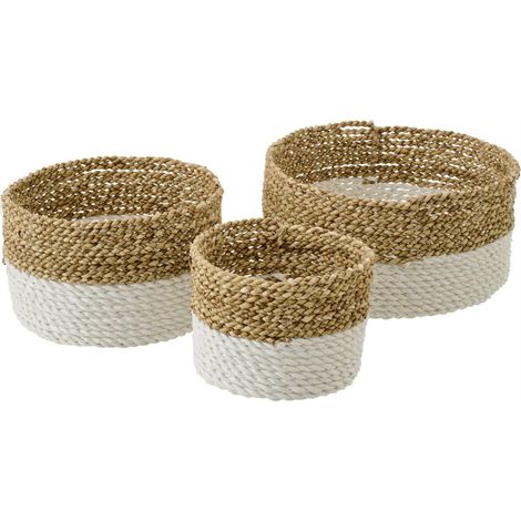 Set de 3 paniers en jonc de mer naturel - naturel et blanc (1/4)