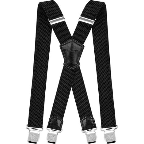 Hosenträger mit extra starken Metallclips, 4 cm breit, robuste Hosenträger, Einheitsgröße für Damen und Herren, verstellbar und elastisch, X-förmig (schwarz)