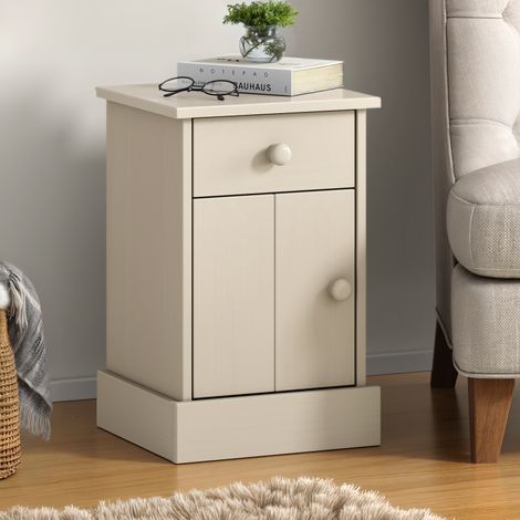 Farmhouse White 1 Door 1 Drawer Pot Cupboard Bedside Table (1/4)