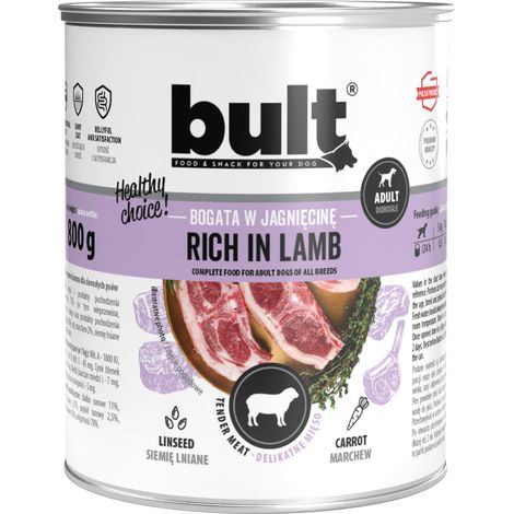 Alimento húmedo para perros Bult sabor cordero, lata de 800 g. (1/2)
