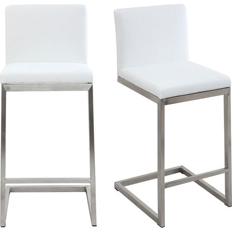 Miliboo – Tabourets de bar blancs en polyuréthane avec pieds métal – Lot de 2 – Hauteur d'assise 66 cm – Design moderne pour cuisine (1/6)