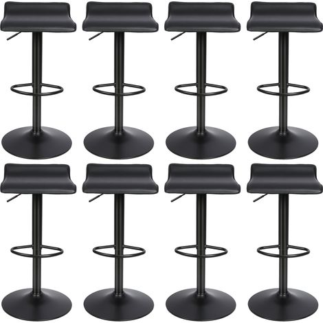 Tabouret de bar, Lot de 8, 360 degrés rotatif, Avec repose-pieds, Tabouret pivotant, Hauteur réglable : 55-75 cm, Siège en cuir dur, Noir (1/5)