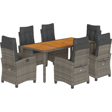 Maison Exclusive - 7-tlg. Garten-Essgruppe mit Kissen Grau Poly R