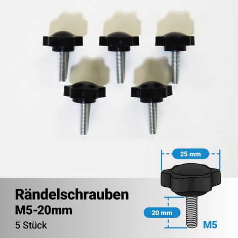 Bituxx 5x Rändelschraube Feststellschraube Sterngriffschraube Knaufschraube Handknopf Werkzeuglose Schraube M5 x 20 mm