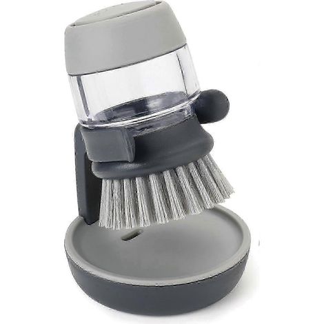 Brosse de cuisine Palm Scrub rechargeable avec distributeur de savon et support de rangement, grise, 25-26 cm