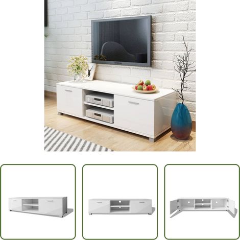 vidaXL Meuble de salon - Meuble TV Blanc brillant 140x40,5x35 cm (1/5)