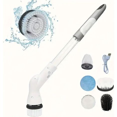 Pulitore elettrico senza fili con sei spazzole intercambiabili e manico regolabile per bagno, cucina e piastrelle. - Crezuo