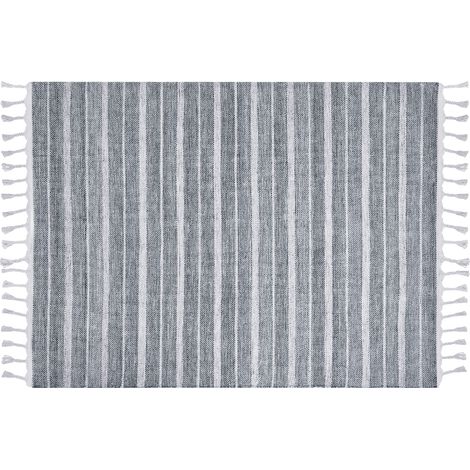 Alfombra gris claro blanco 160 x 230 cm plástico reciclado patrón a rayas Bademli (1/5)