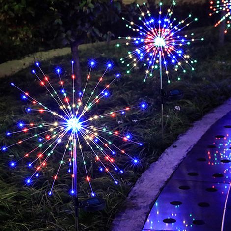 feux d’artifice solaires jardin 150 LED 8 modes étanche hauteur réglable lumière chaude et décoration extérieure pour terrasse Multicolore (1/5)