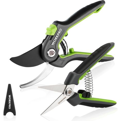 WORKPRO Jeu de Sécateur de Jardin Professionnel 2 Pièces (210mm/160mm), Sécateurs et Ciseaux de Jardinage, Plage de CoupeØ19mm/5mm, Secateur Fleurs pour Branche, Fleur et Fruits, Broussailles (1/5)