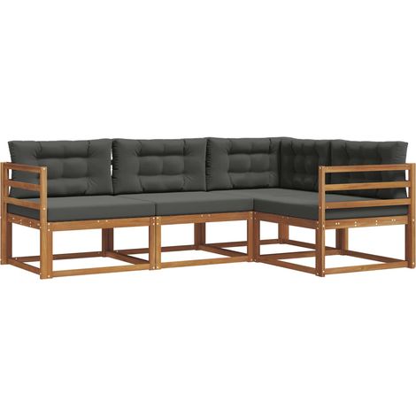 Set di divani da esterno con cuscino 4 pz Salotto da Giardino Naturale e Antracite (1/5)