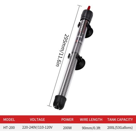 Chauffage Aquarium - Thermostat Automatique 20 W à 300 W - Pour Aquariums Poissons Tortues Coraux Hydroponie - Tige en Verre Quartz Anti-explosion - Fixation par Ventouses - 1 Pièce