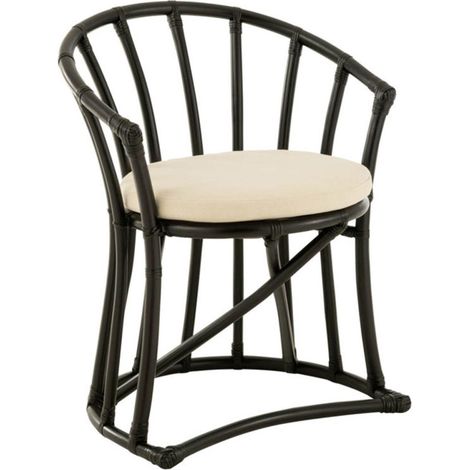 Chaise Rotin & Coussin "Howard" 70cm Noir (1/5)