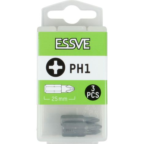 Inserti ESSVE PH1 con attacco esagonale da 1/4”, 25 mm, 3 pezzi (1/2)