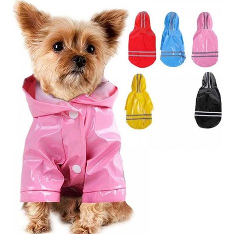 Imperméable pour animaux de compagnie rose taille S longueur du dos 22 cm 1 pièce avec capuche imperméable réfléchissante imperméable PU (1/5)