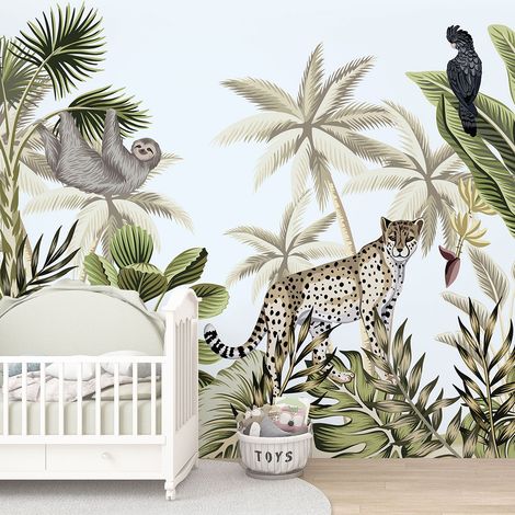 Papier peint panoramique Enfants - Animaux de la Jungle - 390 cm x 212 cm (1/4)