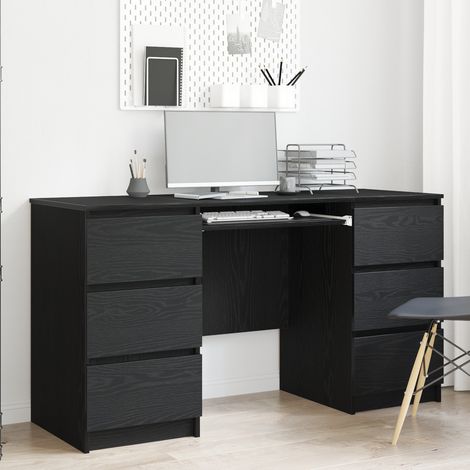 Schreibtisch mit Speicher Schwarz Eichen-Optik 140 x 50 x 76 cm