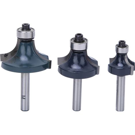 Rounded angle wood router bit, 3 pieces, 1/4" shank, with bearing (1/5)