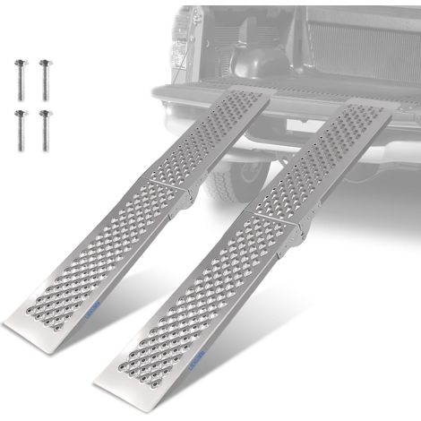 Lot de 2 rampes de chargement en aluminium, capacité de charge 400 kg 150 x 23 cm Rampe pliable pour remorque, moto Rampe pour voiture, Rampe de chargement légère pour escalier, ATV, UTV, Quad (1/5)