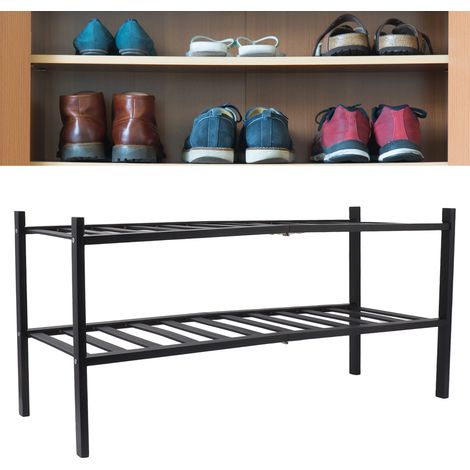 2-stöckiges Schuhregal – stapelbar und wasserfest, aus schwarzem Bambus – für Balkon und Eingangsbereich (1/5)