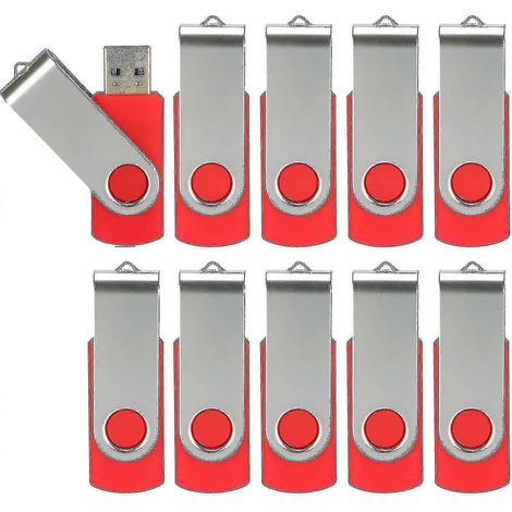 10er-Pack USB-Sticks, USB 2.0, Großpackung, drehbarer Speicherstick, faltbarer Speicher, Jump Drive, Zip-Laufwerk – Gut (10er-Pack, Rot, 32 GB) (1/5)
