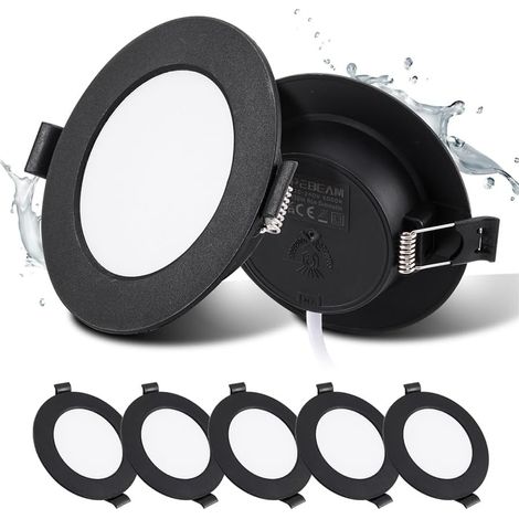 Lot de 5 Spot Encastrable, Noir, IP44, LED 5W, Blanc Chaud, Salon Cuisine Salle de Bain