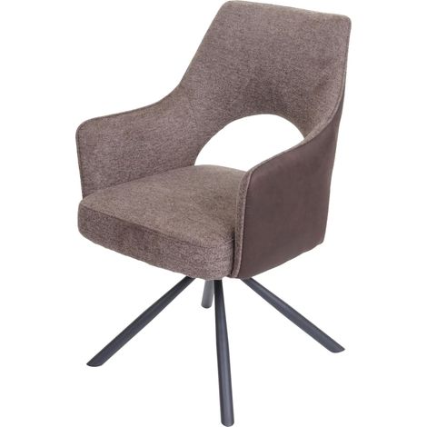 Esszimmerstuhl HHG-651, Küchenstuhl Lehnstuhl, drehbar Auto-Position, Stoff/Textil MVG braun-dunkelbraun